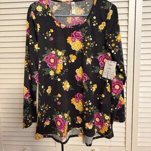 Brand new LulaRoe Lynnae style top; Size:L; Color: black w/pink & yellow roses
